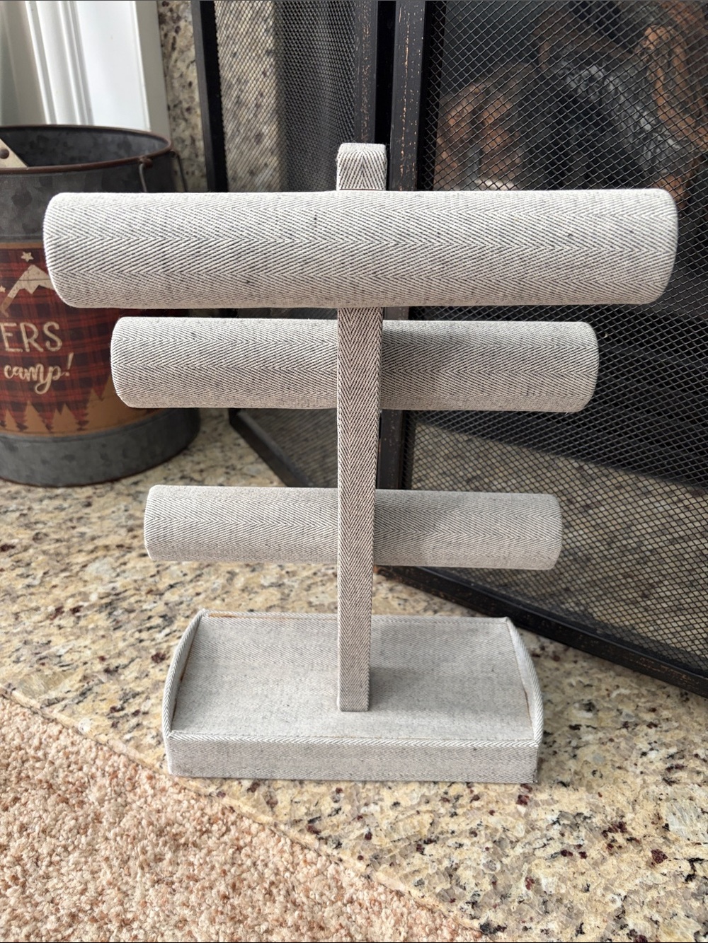 Neutral Linen Triple-Bar Jewelry Display Stand - Picture 2 of 3